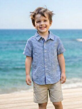 NWT Cactus Boys Cotton Lyocell Blue Heathered Button-Up Shirt – Size 5/6